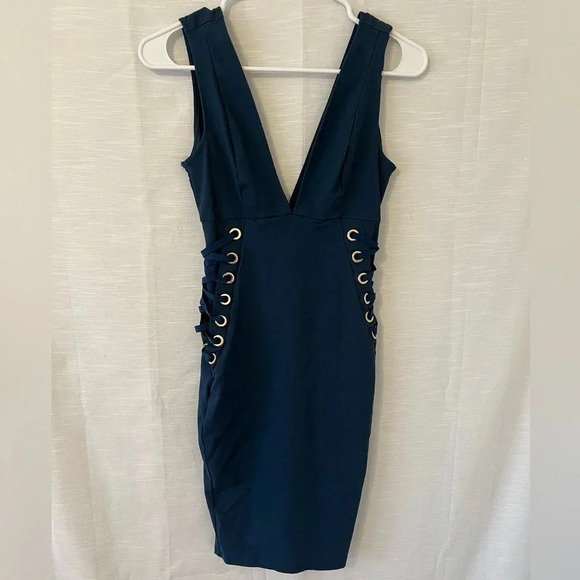 Iris Double V-Neck Mini Dress with Side Lacing - Picture 1 of 5